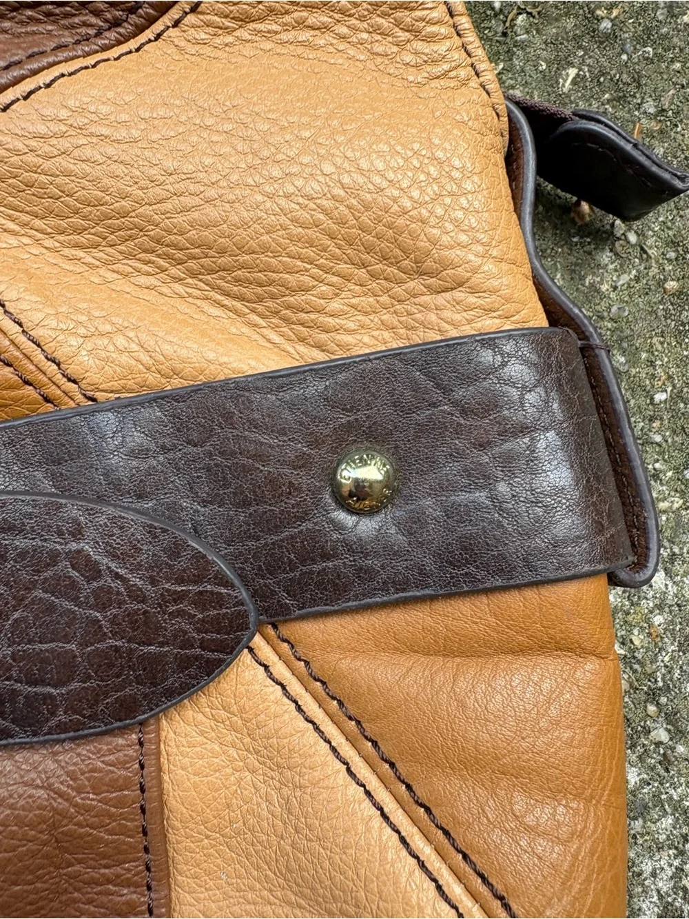 Vtg Etienne Aigner Hobo Brown Leather Colorblock Patchwork Bag Buckle Accent